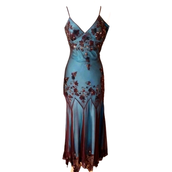 adrianna papell vintage beaded midi fairy dress Rachel Allan RB8174 Long Beaded Layered Formal Evening Dress main image 1